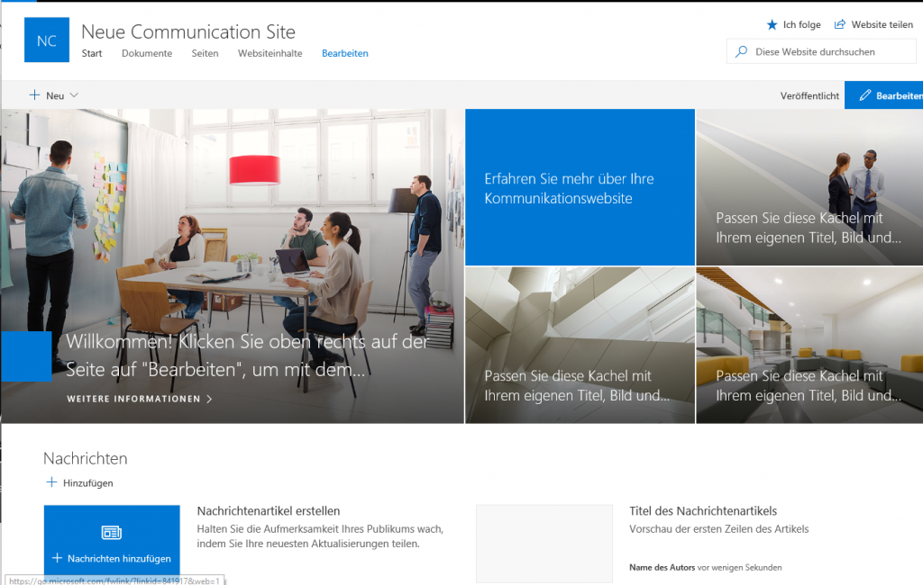 Communication Site Homepage