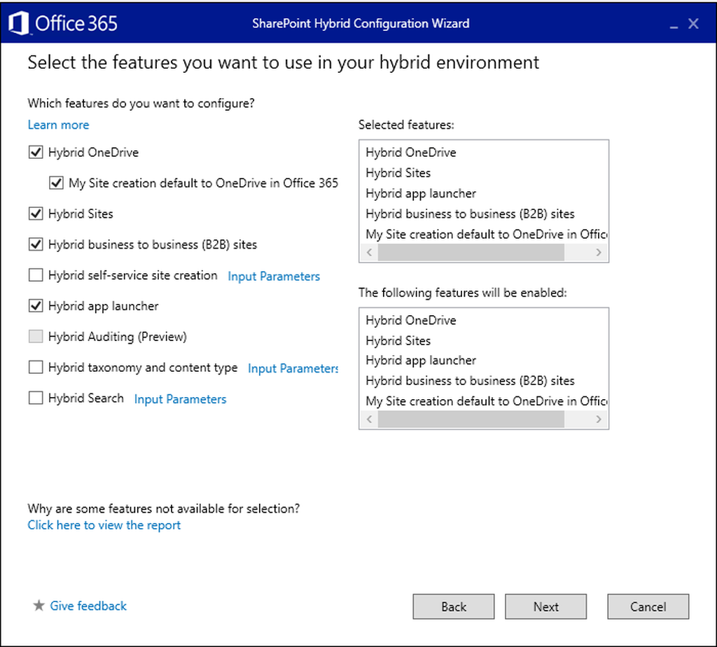 Sharepoint Hybrid Configuration Wizard Features